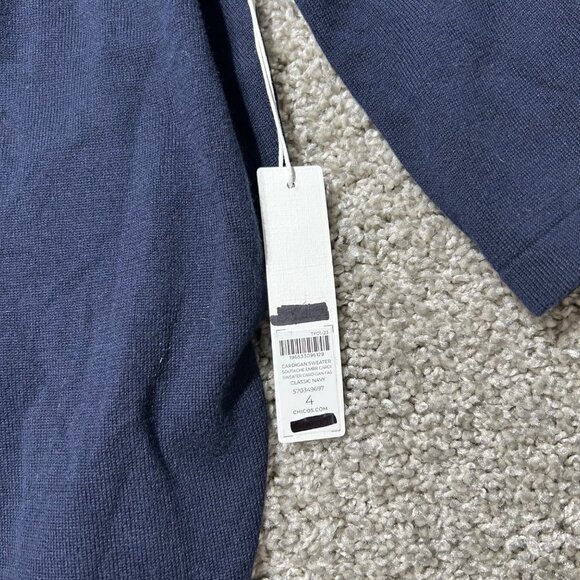 Chicos Womens Sz XXL Navy Open Front Cardigan/ Embroidered Floral Sleeves - Picture 10 of 11